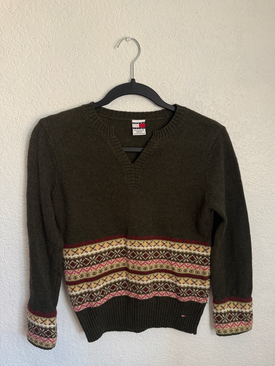 Tommy Hilfiger Sweaters - Vintage Tommy Hilfiger Fair Isle Lambswool Sweater Olive Green Size M